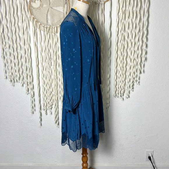 Zadig & Voltaire Teal Richie Jac Deluxe Dress with Subtle Star Galaxy Print LG - Picture 3 of 14